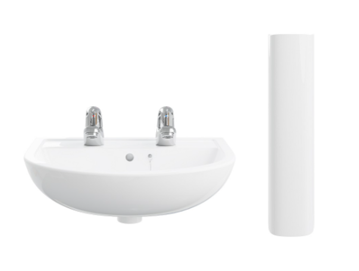 AKW Navlin 450mm 2TH Basin & Full Pedestal
