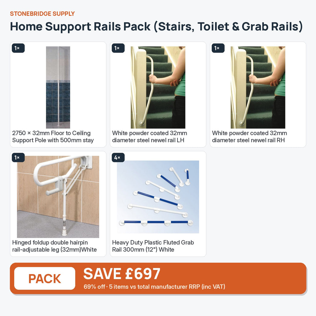 Home Support Rails Pack (Stairs, Toilet & Grab Rails): 5 items shown together, save £697 inc VAT vs total manufacturer RRP