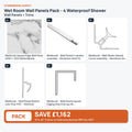 Wet Room Wall Panels Pack – 4 Waterproof Shower Wall Panels + Trims: 5 items shown together, save £1,162 inc VAT vs total manufacturer RRP