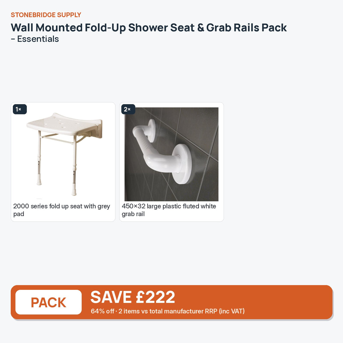 Shower Seat & Grab Rail Bundle – Essentials: 2 items shown together